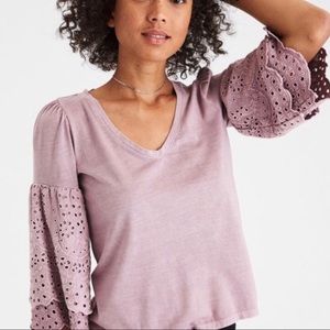 American Eagle Soft & Sexy Eyelet Bell Sleeve Top